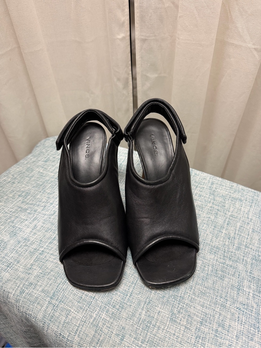 Vince Black Leather Open-Toe Slingback Heels – Size 8M / EU 38.5